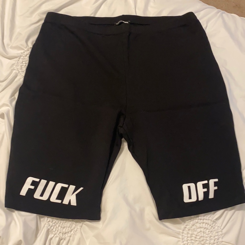 Black “F off” biker shorts
